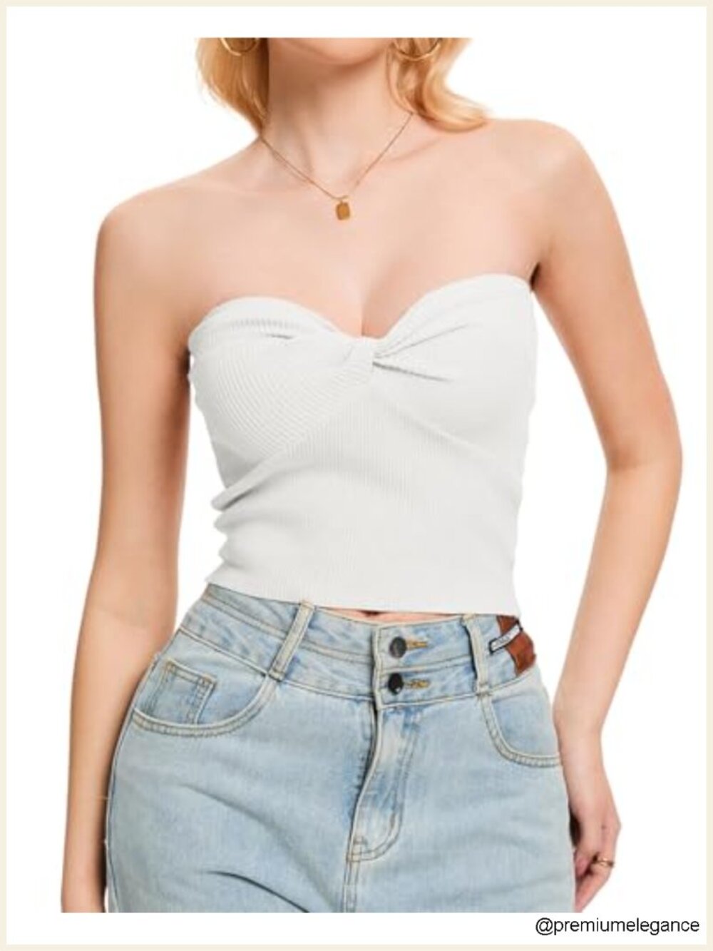 Y2K Twist Knot Tube Top Ribbed Knit Strapless Crop Top Vacation Outfit